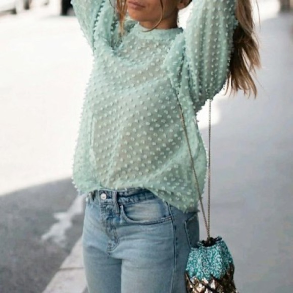 🦋 BLOGGERS FAVORITE 🦋 ZARA SEMI-SHEER TEXTURED BLOUSE SIZE M - Picture 8 of 14